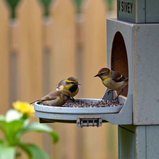 Small birds eating at garden station