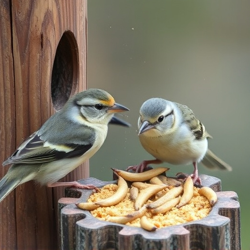 Small birds eating suet with mealworms