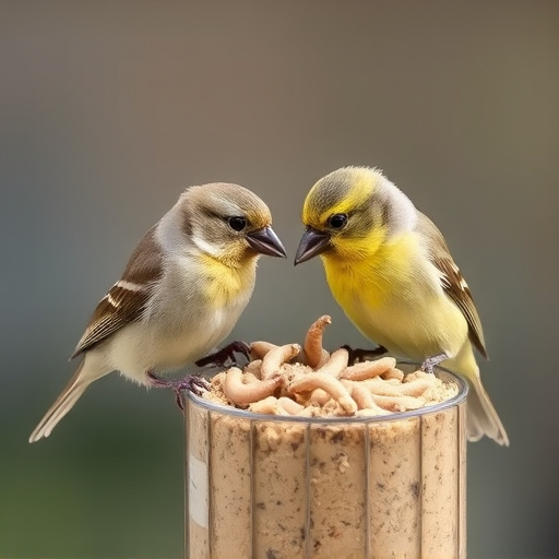 Small birds eating suet with mealworms