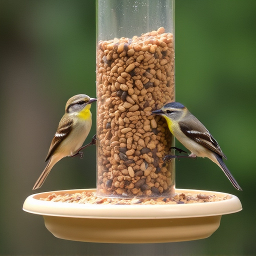 Small birds feeding from specialized feeder