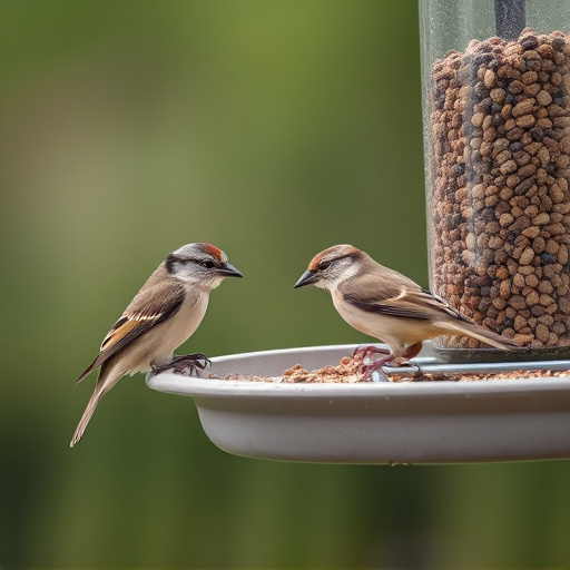 Small birds feeding from specialized feeder
