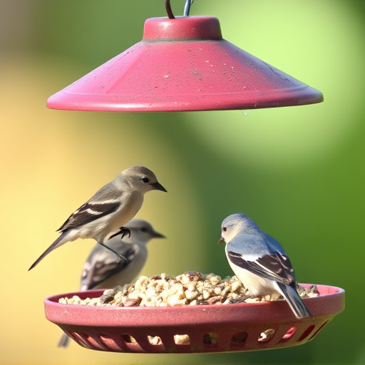 Small birds feeding from specialized feeder