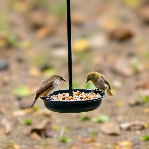Small birds feeding on ground feeder