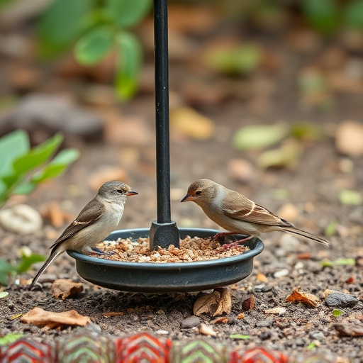 Small birds feeding on ground feeder