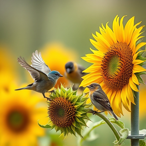 Small birds feeding on sunflower hearts