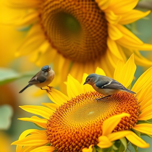 Small birds feeding on sunflower hearts