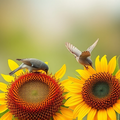 Small birds feeding on sunflower hearts