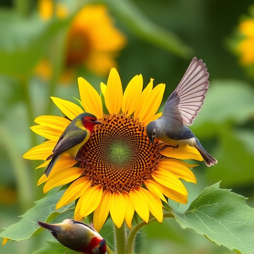 Small birds feeding on sunflower hearts