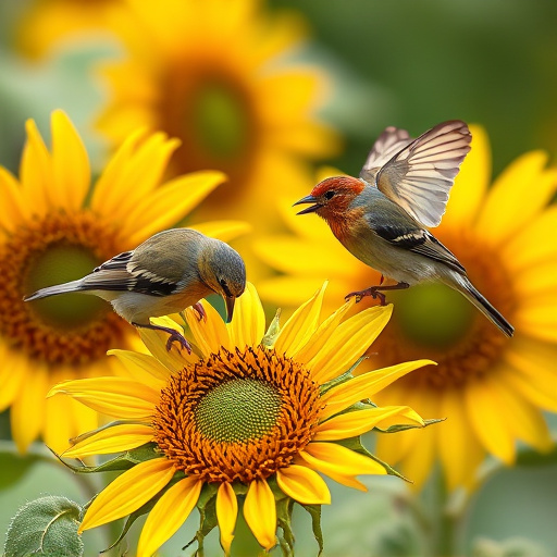 Small birds feeding on sunflower hearts