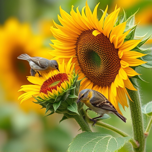Small birds feeding on sunflower hearts