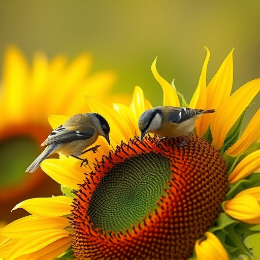 Small birds feeding on sunflower hearts