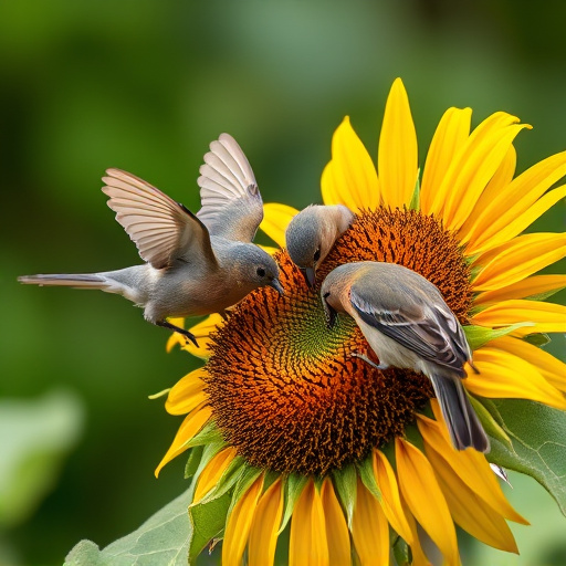 Small birds feeding on sunflower hearts