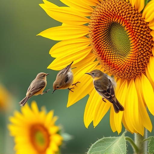Small birds feeding on sunflower hearts