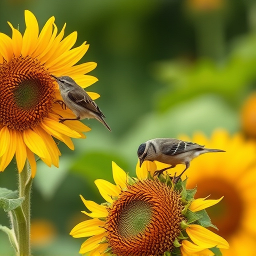 Small birds feeding on sunflower hearts