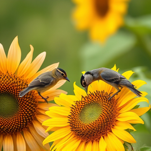 Small birds feeding on sunflower hearts