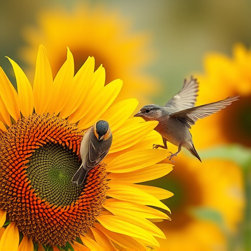 Small birds feeding on sunflower hearts