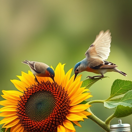 Small birds feeding on sunflower hearts