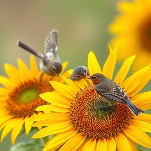 Small birds feeding on sunflower hearts