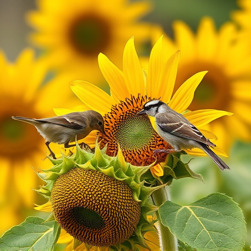 Small birds feeding on sunflower hearts