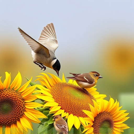 Small birds feeding on sunflower hearts
