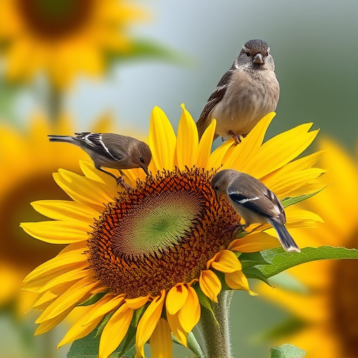 Small birds feeding on sunflower hearts