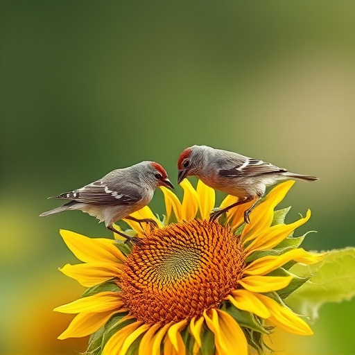 Small birds feeding on sunflower hearts