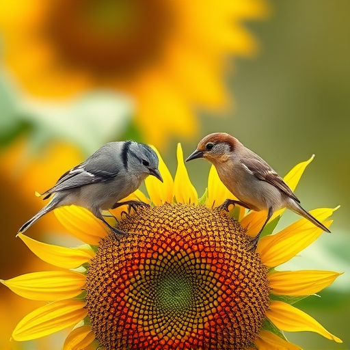 Small birds feeding on sunflower hearts