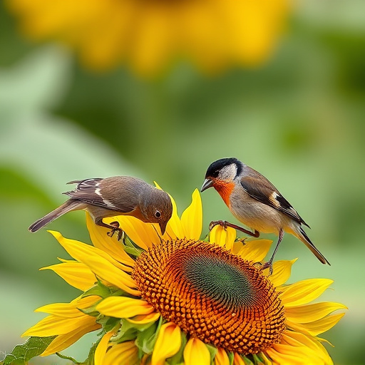 Small birds feeding on sunflower hearts