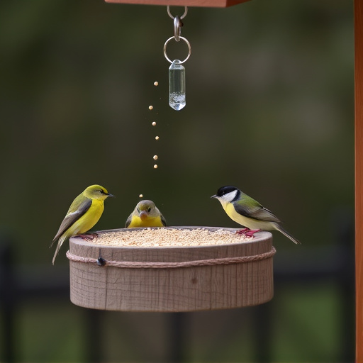 Small birds feeding on wooden station
