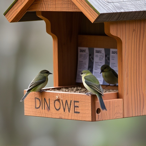 Small birds feeding on wooden station