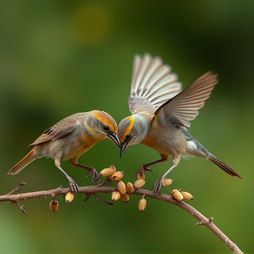Small birds pecking at niger seeds