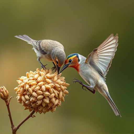 Small birds pecking at niger seeds