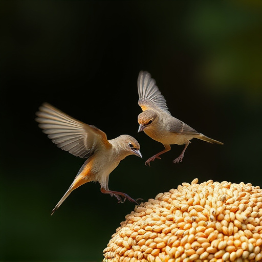 Small birds pecking at niger seeds