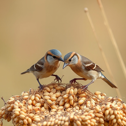 Small birds pecking at niger seeds