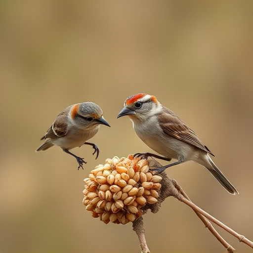 Small birds pecking at niger seeds