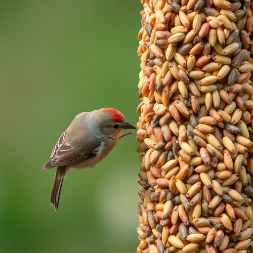 Small birds pecking at seed assortment