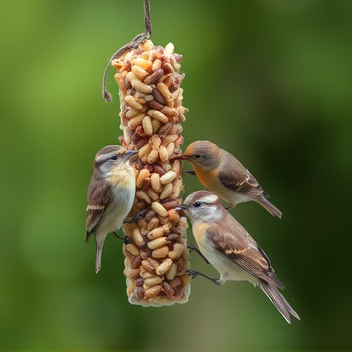 Small birds pecking at seed assortment