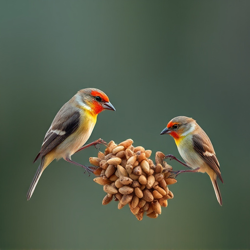 Small birds pecking at seed assortment
