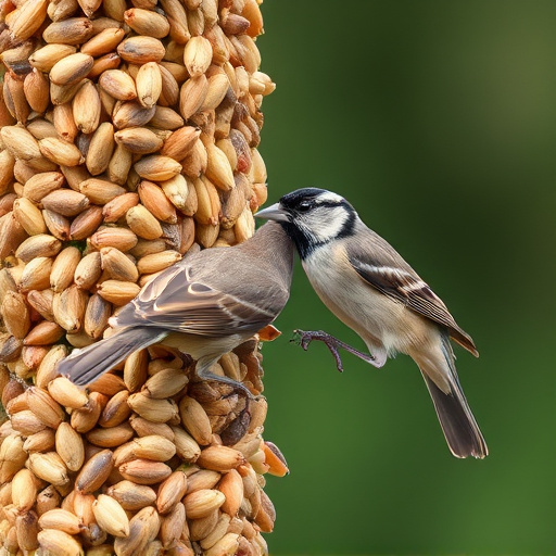 Small birds pecking at seed assortment