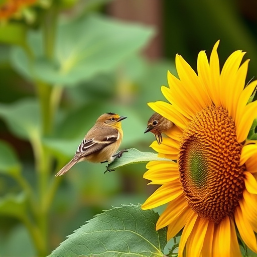 Small garden birds eating sunflower hearts