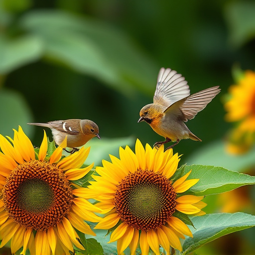 Small garden birds eating sunflower hearts