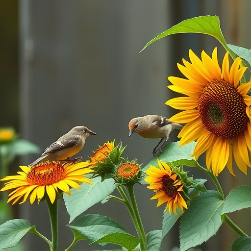 Small garden birds eating sunflower hearts