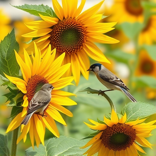 Small garden birds eating sunflower hearts