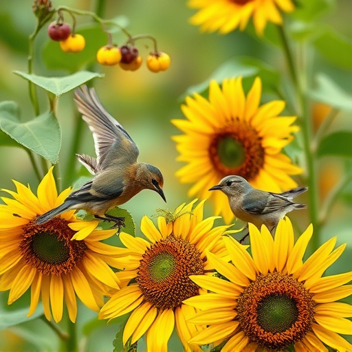 Small garden birds eating sunflower hearts