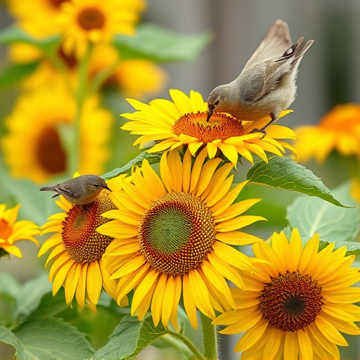 Small garden birds eating sunflower hearts