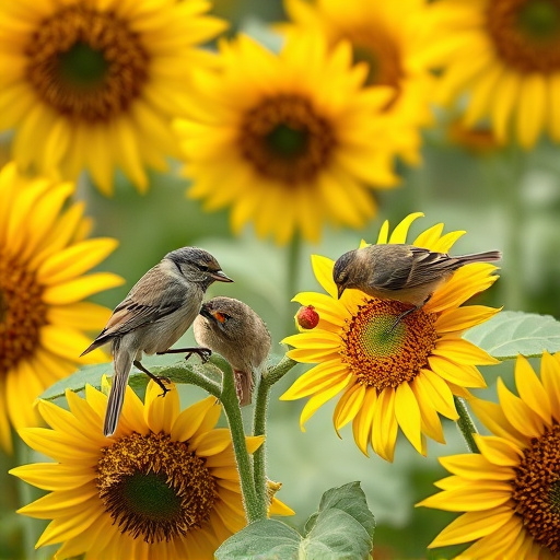 Small garden birds eating sunflower hearts