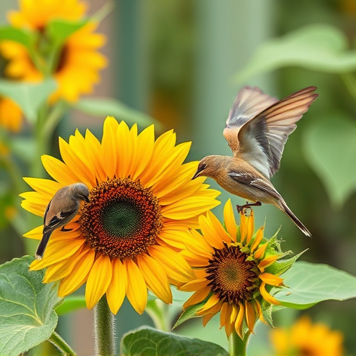 Small garden birds eating sunflower hearts