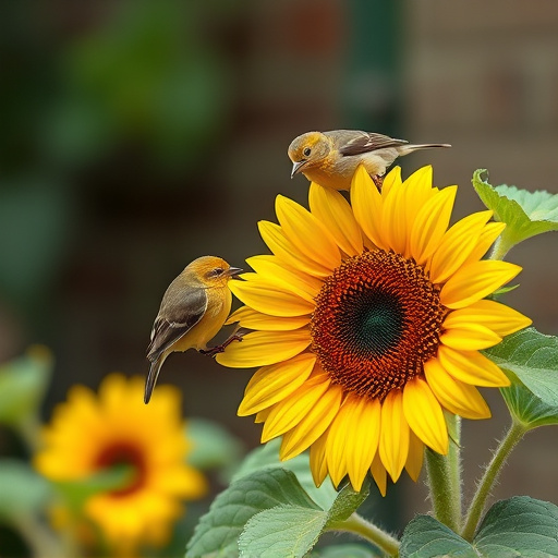 Small garden birds eating sunflower hearts