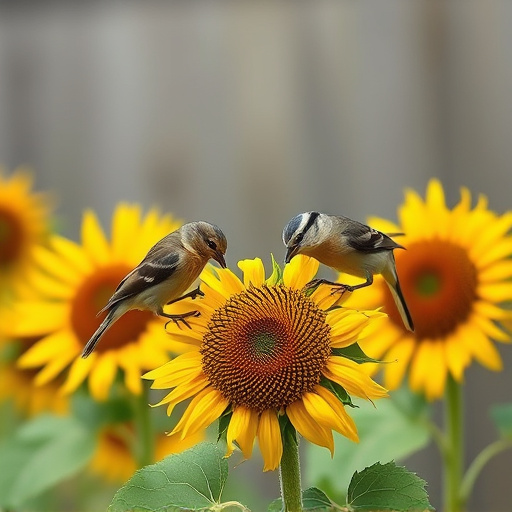 Small garden birds eating sunflower hearts