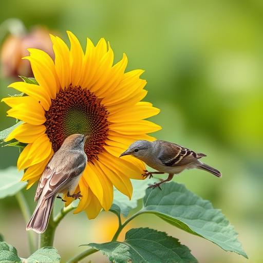 Small garden birds eating sunflower hearts